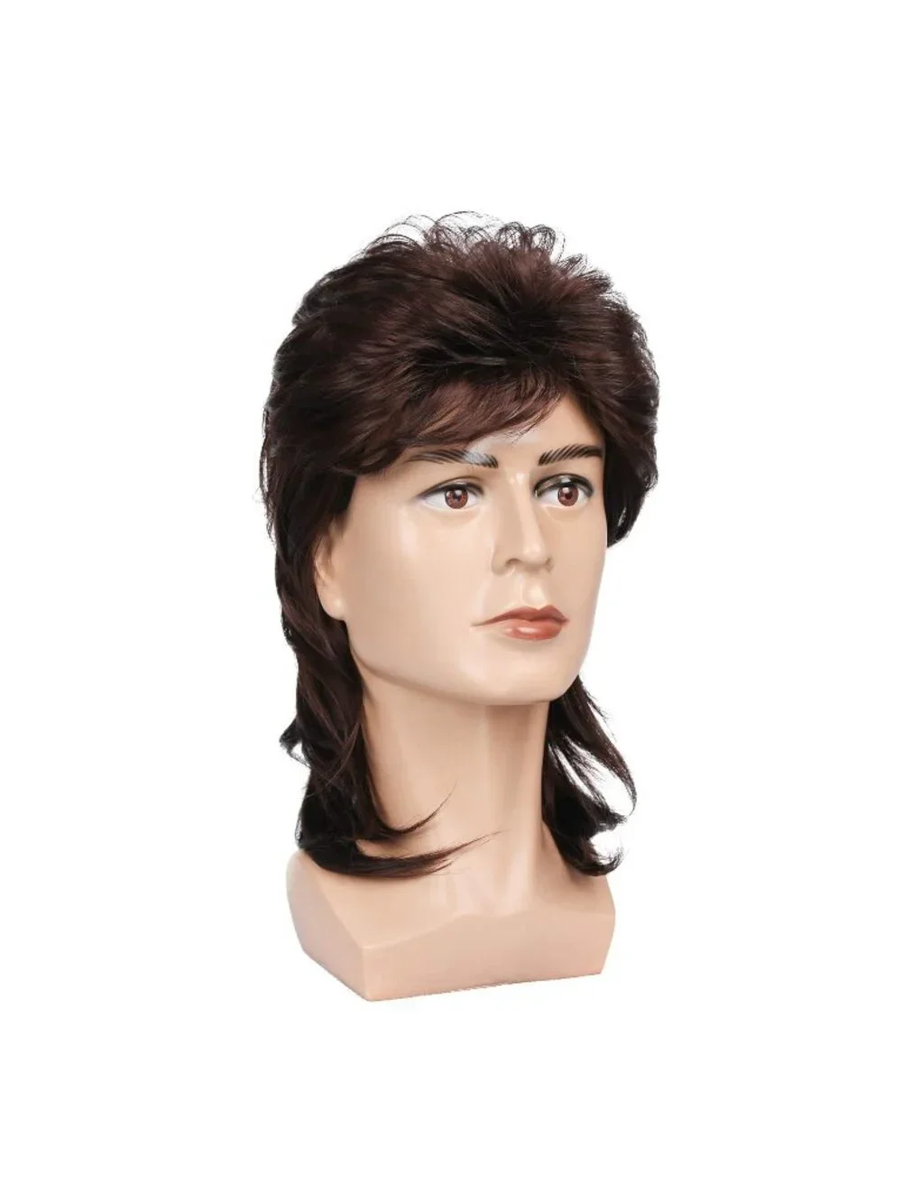 Men's Brown Heat Resistant Synthetic Fiber Long Hair Retro Mullet Wigs